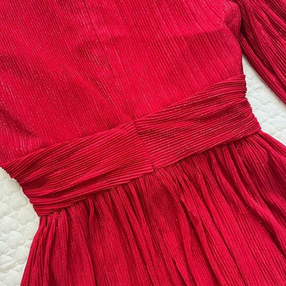 NWOT Rebecca Vallance Samantha Plisse Mini Dress Red Glitter Sparkle Holiday 8 - Picture 11 of 13